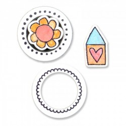 Fustella e Timbro Sizzix - Circles & Icons, Flower & House