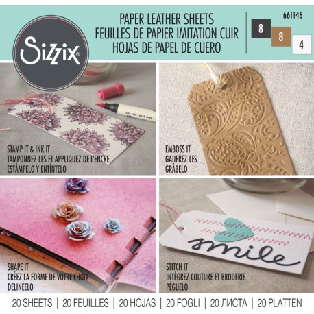    Sizzix Paper Leather Sheets - 6" x 6" Assorted Basics, 20 Pack