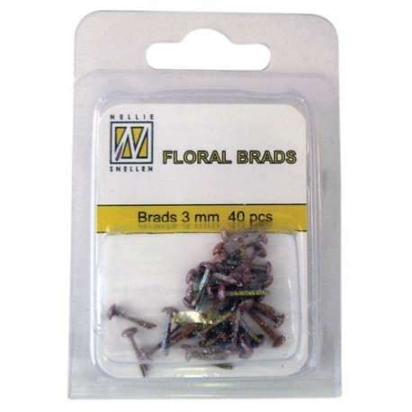 Mini Brads ferma campione Nellie Snellen - Floral glitter brads - brown