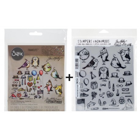 Bundle Fustelle e Timbri coordinati Tim Holtz - Mini Bird Crazy & Things