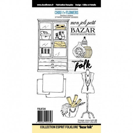 Timbro Cling - Chou & Flowers - "BAZAR FOLK"