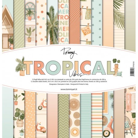 TOMMY- PAPER PACK  – Tropical vibes 12 fogli bifacciali da 250g + 2 fogli speciali da 300g